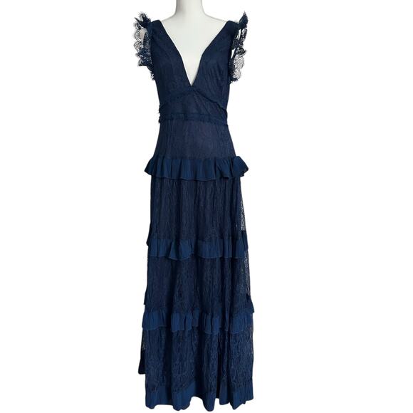 LULUS‎ Marvelous Darling Navy Blue Lace Ruffled Tiered Maxi Dress-Size M - Picture 2 of 9
